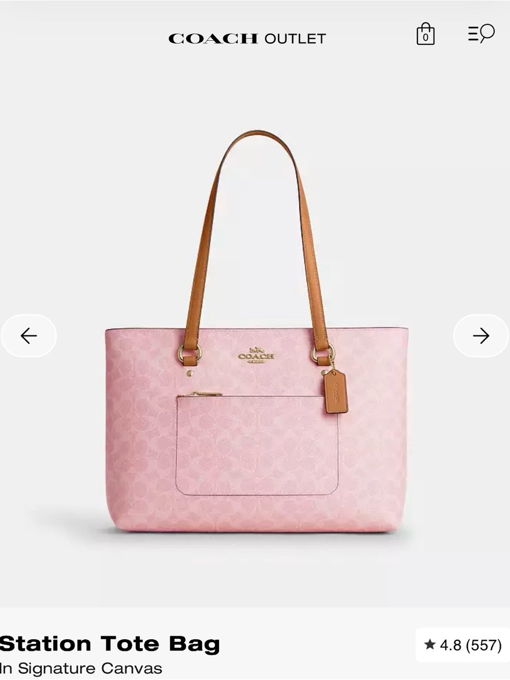 Coach Powder Pink Signature Station Tote Bag with Tan Handles
